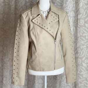 BB Dakota Cream Faux‎ Leather Studded Moto Jacket Fair Condition Chipping Size S
